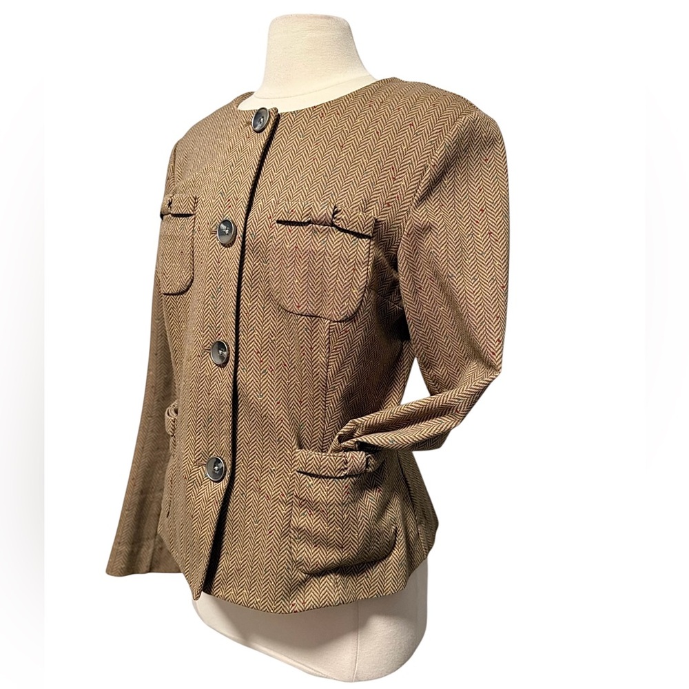CAbi Women’s Cotton Blend Caramel Penny Chevron Button Down Blazer Size Medium